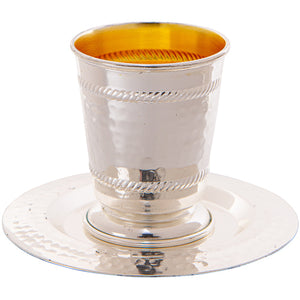 Metal Kiddush Cup 7cm with Saucer, Stemless