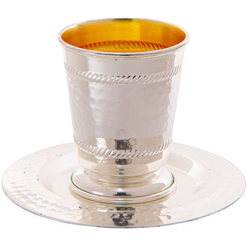 Metal Kiddush Cup 7cm with Saucer, Stemless