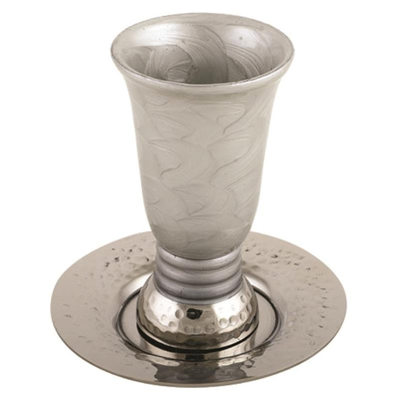 Aluminum Kiddush Cup 12 cm with Saucer - Brush