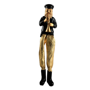 Black Polyresin Hassidic Figurine with Golden Cloth Legs 18 cm- Clarinet Player