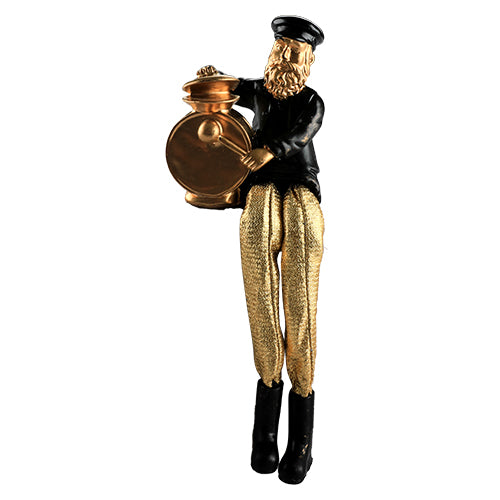 Black Polyresin Hassidic Figurine with Golden Cloth Legs 18 cm- Drums Player