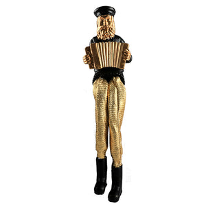 Black Polyresin Hassidic Figurine with Golden Cloth Legs 18 cm- Accordion Player