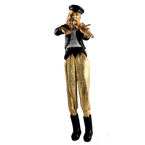 Black Polyresin Hassidic Figurine with Golden Cloth Legs 18 cm- Fiddle Player