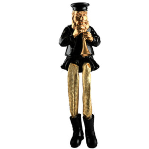 Black Polyresin Hassidic Figurine with Golden Cloth Legs 23 cm- Clarinet Player