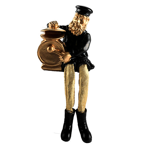 Black Polyresin Hassidic Figurine with Golden Cloth Legs 23 cm- Drums Player