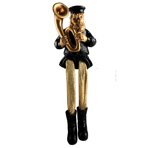 Black Polyresin Hassidic Figurine with Golden Cloth Legs 23 cm- Tuba Player