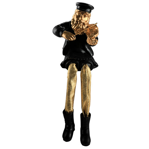 Black Polyresin Hassidic Figurine with Golden Cloth Legs 23 cm- Violin Player