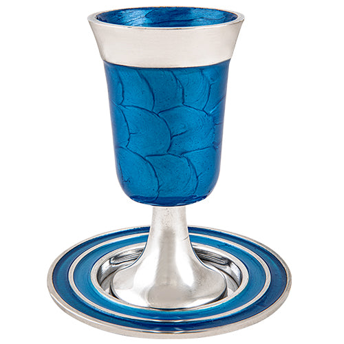 Aluminium Kiddush Cup 15 cm with Saucer- Blue