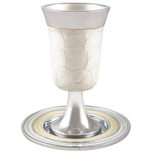 Aluminium Kiddush Cup 15 cm with Saucer- White
