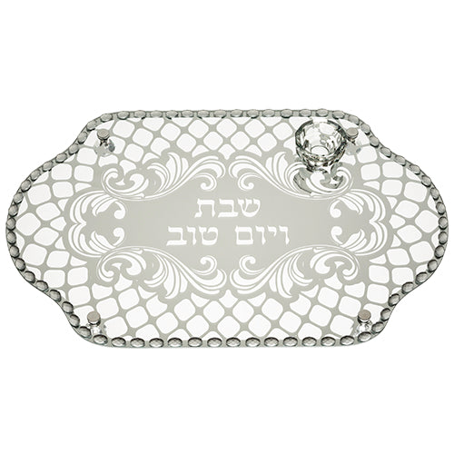 Glass Challah Tray with Stones 45*30 cm - II