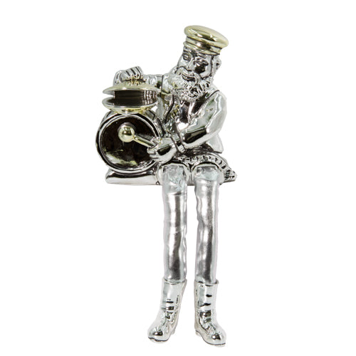 Silvered Polyresin Hassidic Figurine with Cloth Legs 26 cm- Drums Player