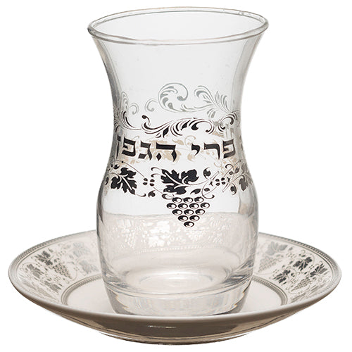 Glass Kiddush Cup 10 cm with Ceramic Saucer