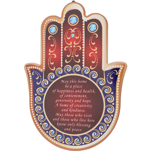 Ceramic Blue & Red Hamsa Stand and Hanging Option 15X11 cm- English Home Blessing