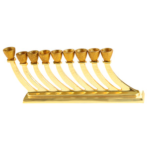Gold Aluminium Hammered Design Menorah with Gold Glitter Coating Branches - 32 cm