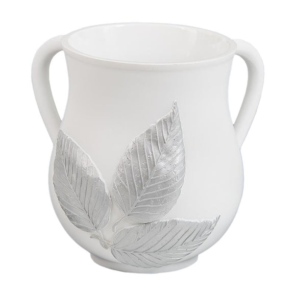 Elegant Polyresin Washing Cup 14 cm - White Leaf