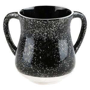 Elegant Black Aluminium Washing Cup 13 cm with Sparkling Silver Stripes