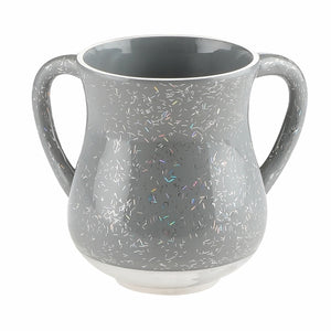 Elegant Light Gray Aluminium Washing Cup 13 cm with Sparkling Silver Stripes
