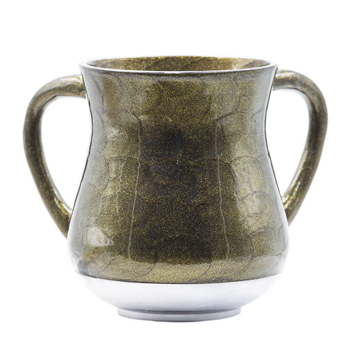 Elegant Aluminium Washing Cup 13 cm with Gold Sparkling in Olive Green