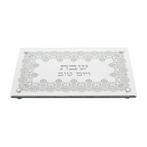 Glass Challah Tray with Legs "Stones" 3X45X30 cm