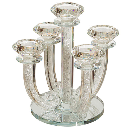 CRYSTAL CANDLESTICKS 5 BRANCH WITH MIRROR BASE 23 CM- STONES