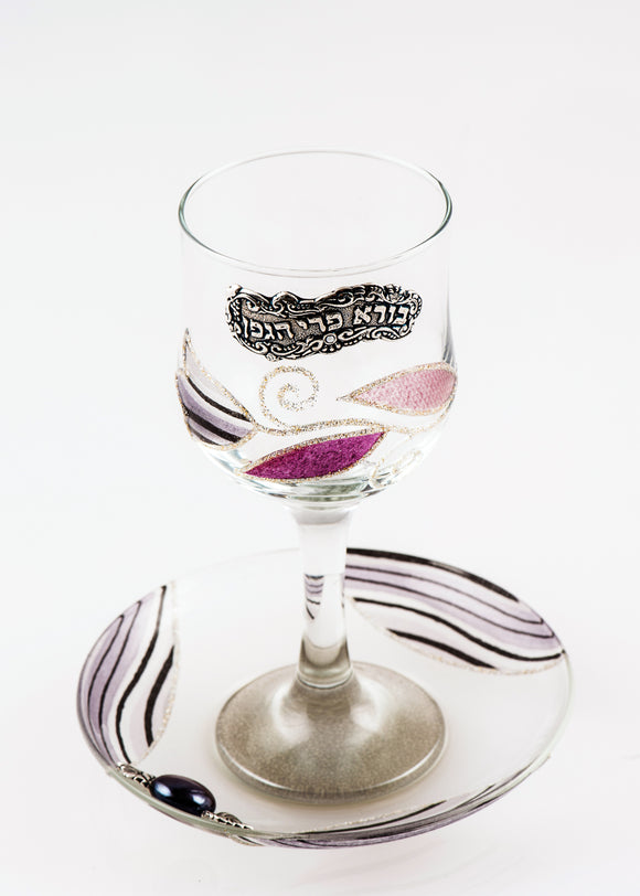 Crystal Kiddush Cup Set - Pink