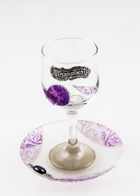 Crystal Kiddush Cup Set - Purple Pomegranate