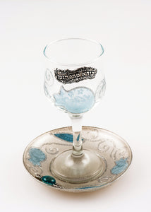 Crystal Kiddush Cup Set - Pale Blue & Silver