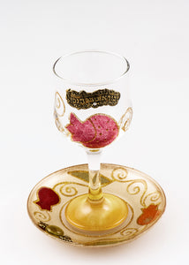 Crystal Kiddush Cup Set - Pink & Gold