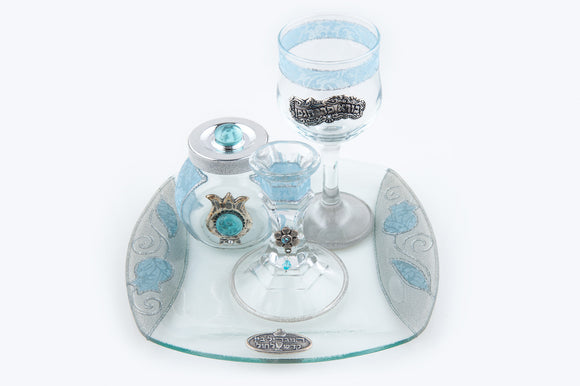 Crystal Square Havdalah Set with Lace Effect - Pale Blue