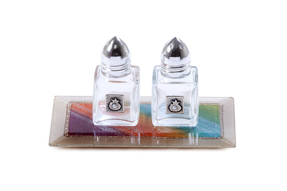 Mini Glass Salt & Pepper Set with Tray - Multicolored