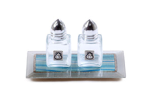 Mini Glass Salt & Pepper Set with Tray - Pale Blue