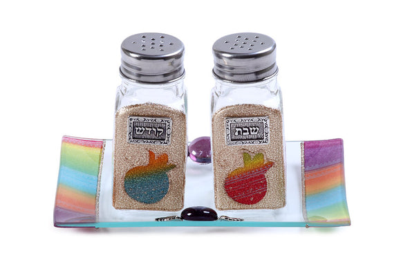 Salt & Pepper Set with Tray - Multicolored Pomegranates