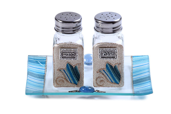 Salt & Pepper Set with Tray - Blue Tulips