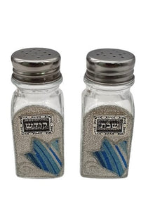 Salt & Pepper Set with "Shabbat Kodesh" - Blue Tulips