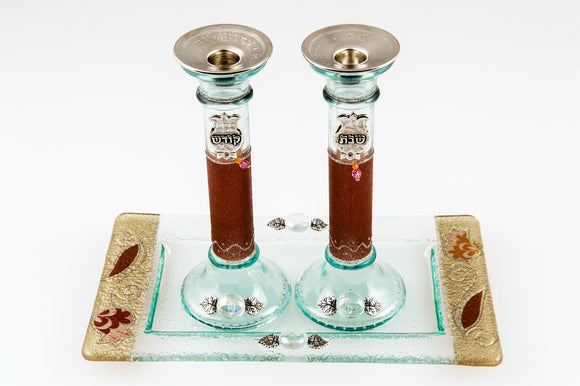 Glass Candlesticks Set with Silver 