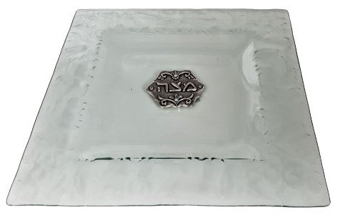 White Glass Decorated Matzah Plate 25 cm