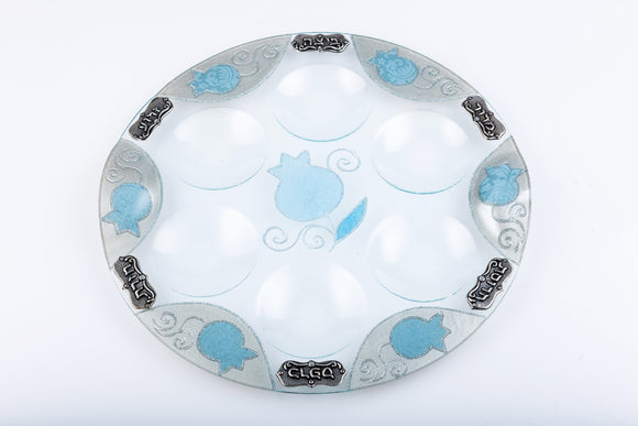 Pale Blue Pomegranate Passover Plate