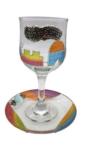 Crystal Kiddush Cup Set - Multicolored Jerusalem