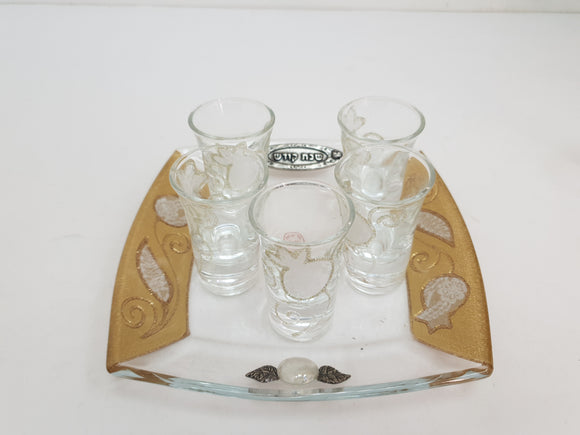 Set of Shot Glasses with Tray - White Pomegranates