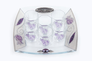 Set of Shot Glasses with Tray - Purple Pomegranates