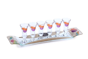 Elegant Liqueur Set with Narrow Rectangular Tray - Mulitcolored Pomegranates