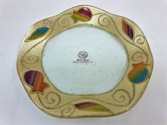 Decorated Glass Hexagonal Gold Tulip Plate  -II