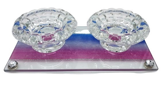 Pair of Candlesticks Watercolor Challah Tray 8 cm