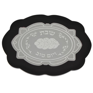 WOOD AND GLASS CHALLAH BOARD WITH PLATE 40X23 CM
