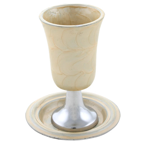 Elegant Aluminium Kiddush Cup 14cm with Saucer- Pearl