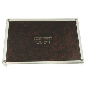 Glass Challah Tray 40*28cm with Leather