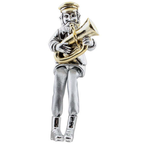 Silvered Polyresin Hassidic Figurine with Cloth Legs 16 cm - Tuba Player