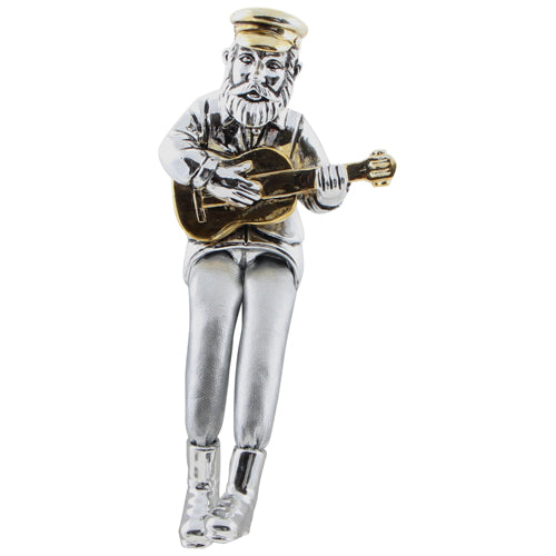 Silvered Polyresin Hassidic Figurine with Cloth Legs 15 cm - Guitar Player