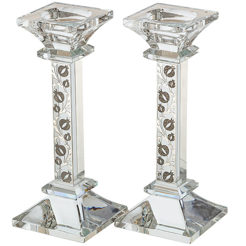 Crystal Candlesticks 18cm- with Pomegranate Plaque