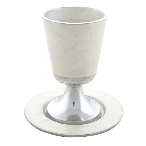 Aluminium Kiddush Cup 11 cm with Saucer- White